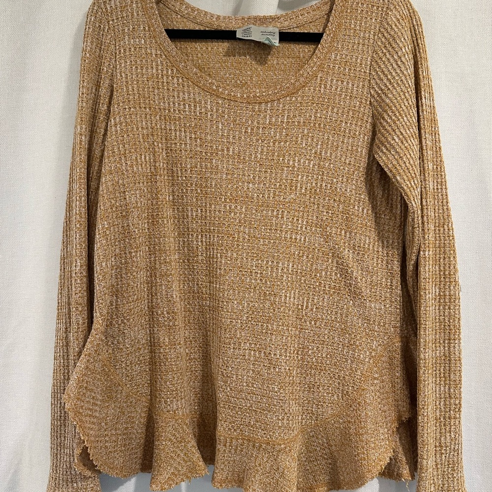 Anthropologie Tan Ribbed Knit Crew Neck Sweater